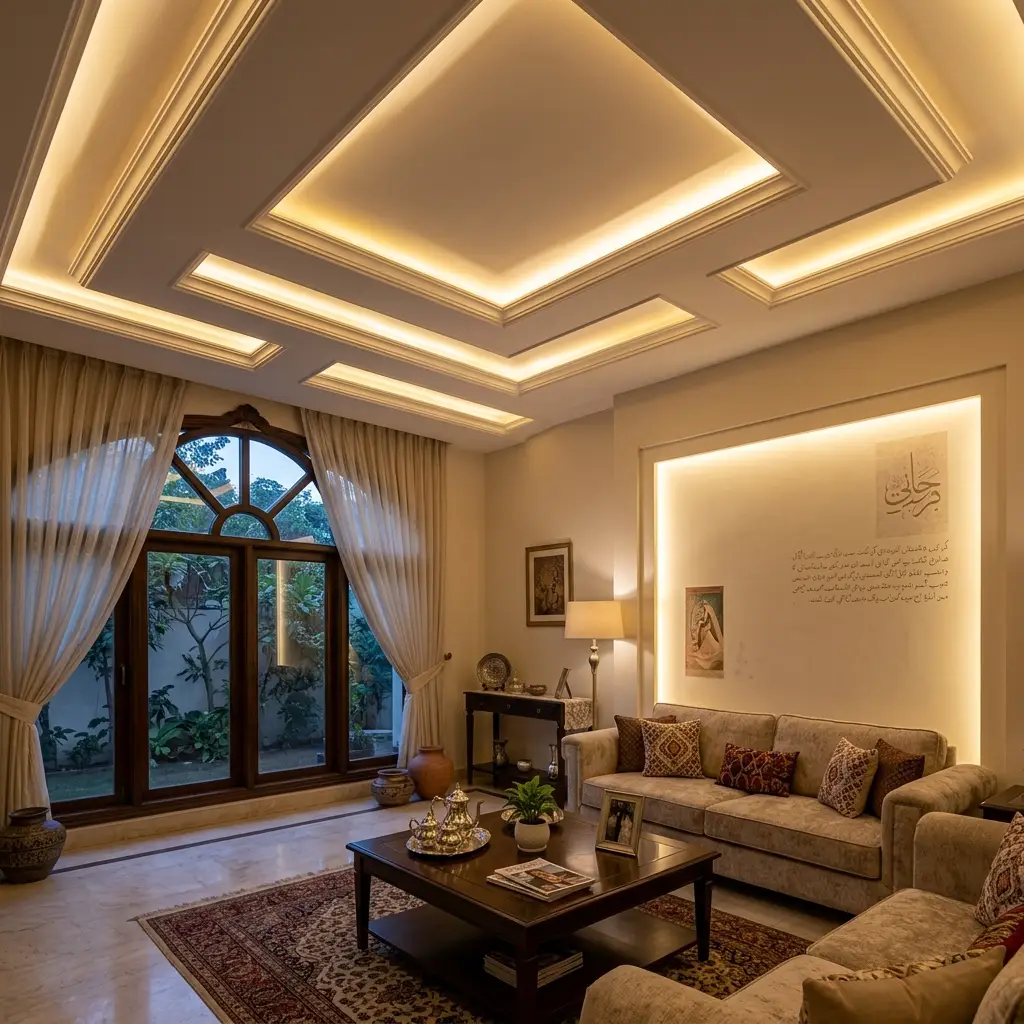 Gypsum ceiling with cove lighting - Albarkat Interiors